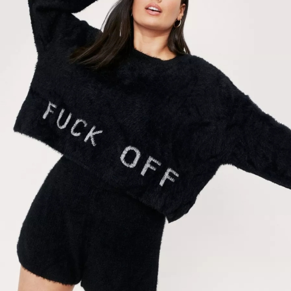 Nasty gal Fu** Off Fluffy Knit sweater Lounge